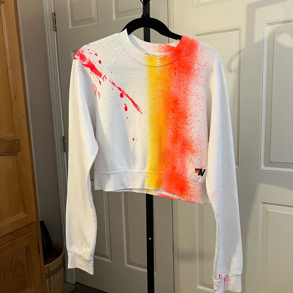 Aviator Nation Artist Collection one of a kind rare White and Orange Sweatshirt